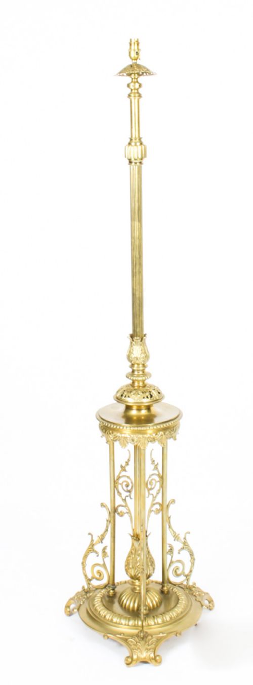 Antique Victorian Brass Telescopic Standard Lamp Late 19th C

