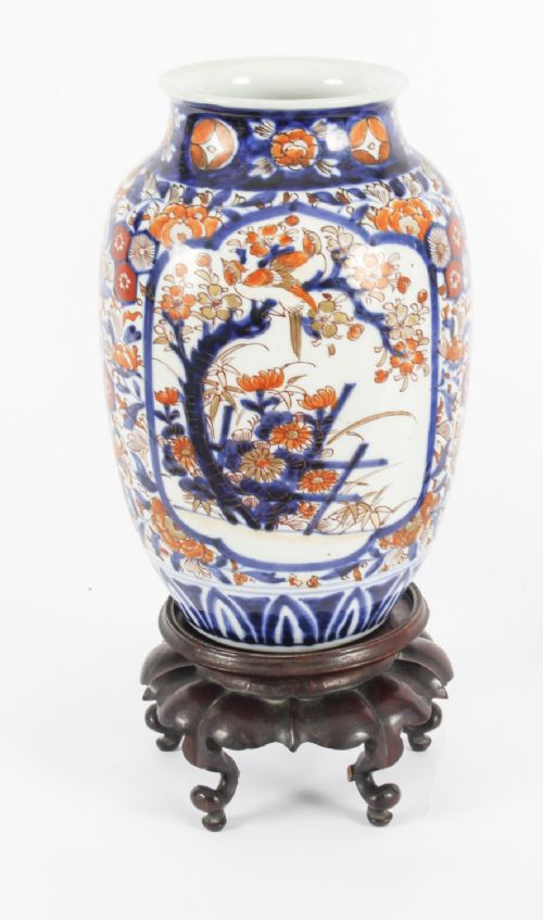 fig 1. Antique Pair Japanese Imari Porcelain Vases on Stands c. 1870 19th C.