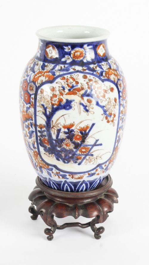 fig 2. Antique Pair Japanese Imari Porcelain Vases on Stands c. 1870 19th C.