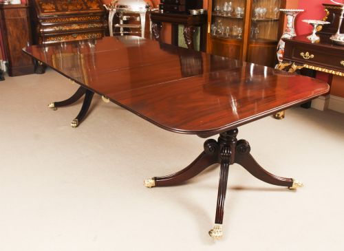 Antique Irish Regency Twin Pillar Mahogany Dining Table C1820 19th C
