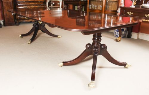 fig 1. Antique Irish Regency Twin Pillar Mahogany Dining Table C1820 19th C
