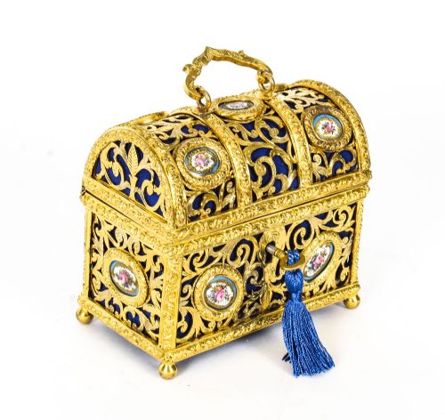 Antique Gilt Bronze Palais Royal Sevres Porcelain Mounted Casket 19th C
