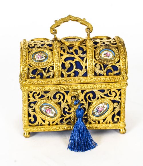 fig 1. Antique Gilt Bronze Palais Royal Sevres Porcelain Mounted Casket 19th C