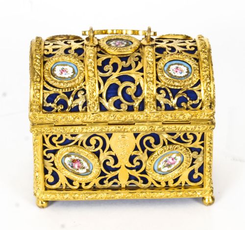 fig 3. Antique Gilt Bronze Palais Royal Sevres Porcelain Mounted Casket 19th C
