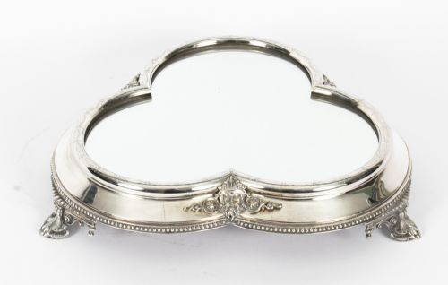 Antique Victorian Silver Plated Mirrored Top Clover Cake Stand 19th C

