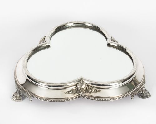 fig 2. Antique Victorian Silver Plated Mirrored Top Clover Cake Stand 19th C