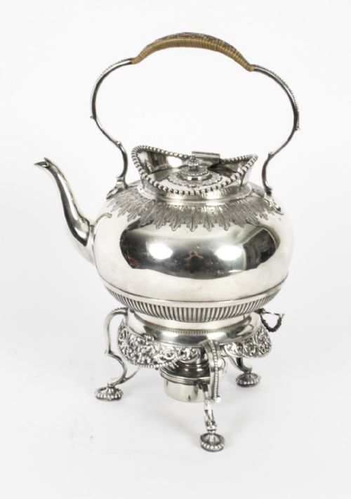 fig 1. Antique Silver Plate Spirit Kettle on Stand by Elkington Dated 1845 19 th C