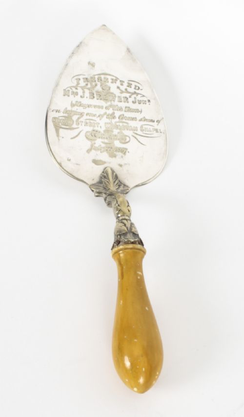 fig 1. Antique Victorian Silver Plated Trowel Engraved 1867 19th C