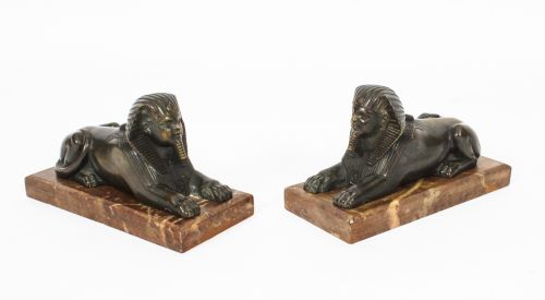 Antique Pair of French Bronzes Recumbent Sphinxes C1860 19th C
