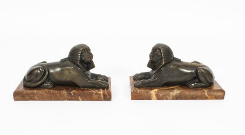fig 1. Antique Pair of French Bronzes Recumbent Sphinxes C1860 19th C