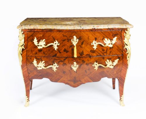 fig 1. Antique Louis XVI Ormolu Mounted Walnut Marquetry Commode 18th Century