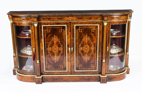 fig 1. Antique Victorian Burr Walnut Inlaid Credenza Side Cabinet c.1860