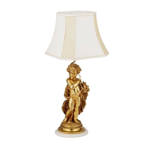 Antique French Ormolu Cherub Table Lamp Louis Xvi Style C.1870
