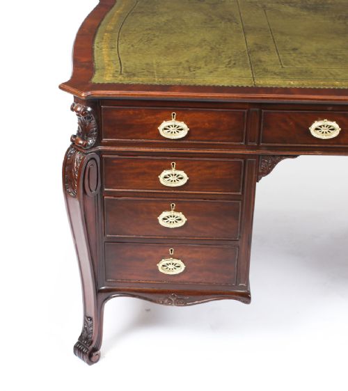 fig 2. Antique 5x3ft Georgian Revival Mahogany Partners Pedestal Desk 19th C