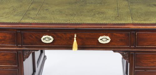 fig 3. Antique 5x3ft Georgian Revival Mahogany Partners Pedestal Desk 19th C