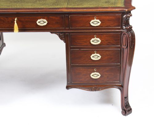 fig 4. Antique 5x3ft Georgian Revival Mahogany Partners Pedestal Desk 19th C