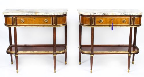 Antique Pair French Ormolu Mounted Console Side Tables 19th C C1880