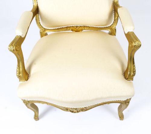 fig 3. Antique Pair French Louis Revival Giltwood Piece Salon Armchairs 19th Century