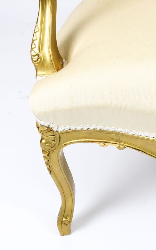fig 4. Antique Pair French Louis Revival Giltwood Piece Salon Armchairs 19th Century