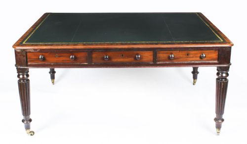 fig 1. Antique 5ft William IV Six Drawer Partners Writing Table C 1830 19th C