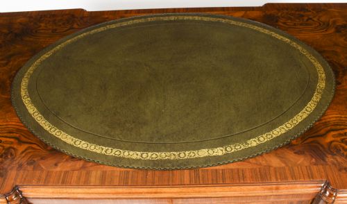 fig 3. Antique Victorian Revival Burr Walnut Pedestal Desk 20th C