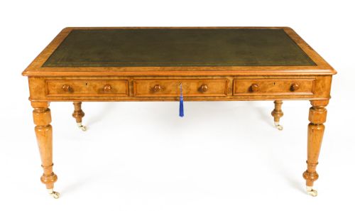 fig 1. Antique Victorian 6 Drawer Pollard Oak Partners Writing Table 19th C