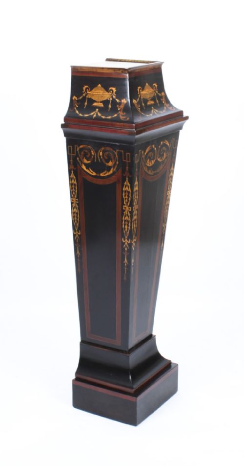 Antique Victorian Ebonised & Marquetry Pedestal Stand 19th Century

