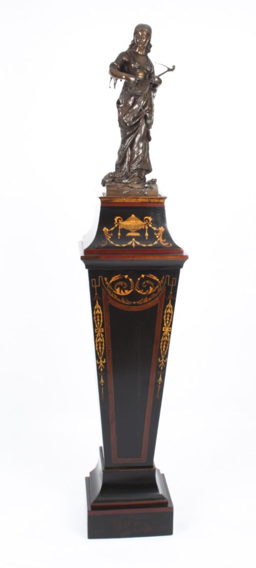 fig 1. Antique Victorian Ebonised & Marquetry Pedestal Stand 19th Century