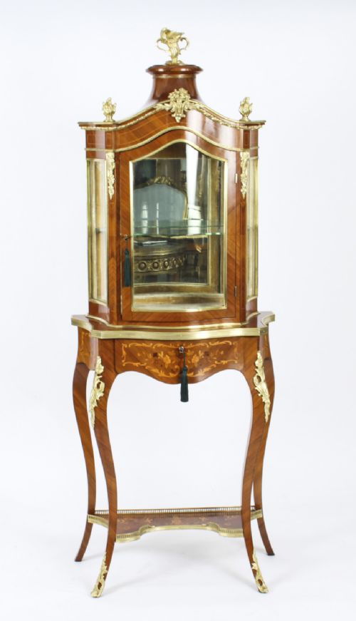 Antique French Ormolu Mountred Marquetry Display Cabinet 19th C
