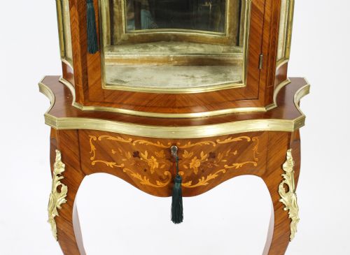 fig 7. Antique French Ormolu Mountred Marquetry Display Cabinet 19th C