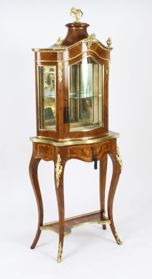 fig 8. Antique French Ormolu Mountred Marquetry Display Cabinet 19th C