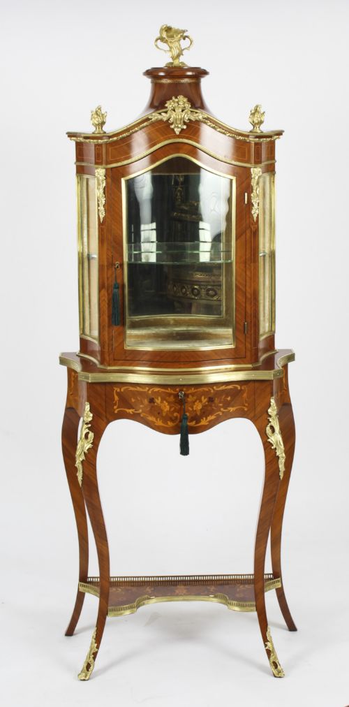 fig 9. Antique French Ormolu Mountred Marquetry Display Cabinet 19th C