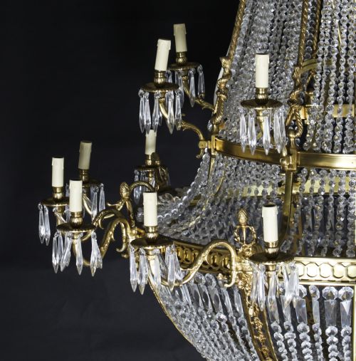 fig 3. Antique Louis Revival 36 light Ballroom Cut Crystal Tent Chandelier c1920