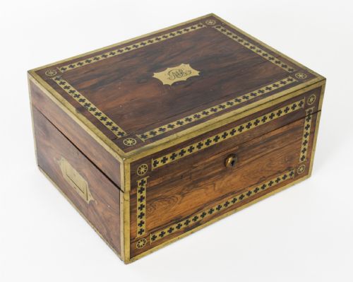 Antique Coromandel Brass Banded Jewellery and Dressing Box 1840 19th C
