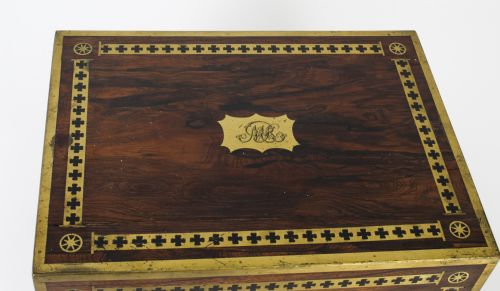 fig 1. Antique Coromandel Brass Banded Jewellery and Dressing Box 1840 19th C
