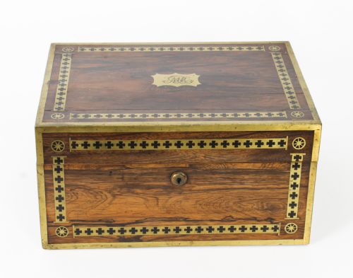 fig 3. Antique Coromandel Brass Banded Jewellery and Dressing Box 1840 19th C

