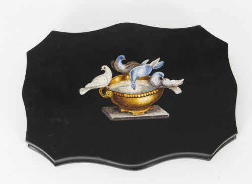 Antique Grand Tour Micro-mosaic Marble Desk Weight Doves Pliny 19th Century
