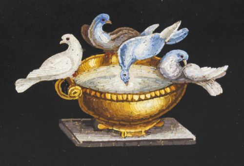 fig 1. Antique Grand Tour Micro-Mosaic Marble Desk Weight Doves Pliny 19th Century
