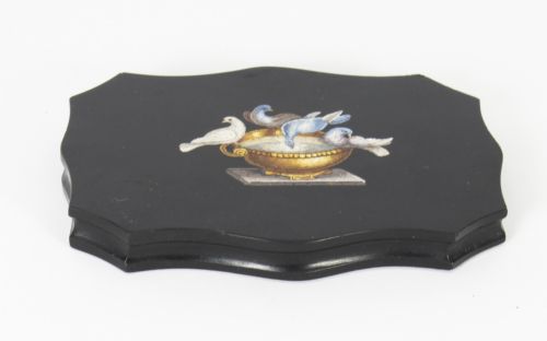 fig 3. Antique Grand Tour Micro-Mosaic Marble Desk Weight Doves Pliny 19th Century
