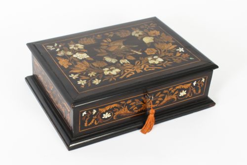 Antique Dutch Marquetry Ebonized Jewellery Casket C1870 19th C
