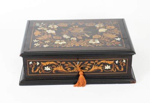 fig 1. Antique Dutch Marquetry Ebonized Jewellery Casket C1870 19th C
