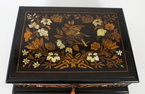 fig 2. Antique Dutch Marquetry Ebonized Jewellery Casket C1870 19th C

