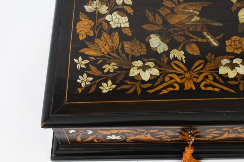 fig 4. Antique Dutch Marquetry Ebonized Jewellery Casket C1870 19th C
