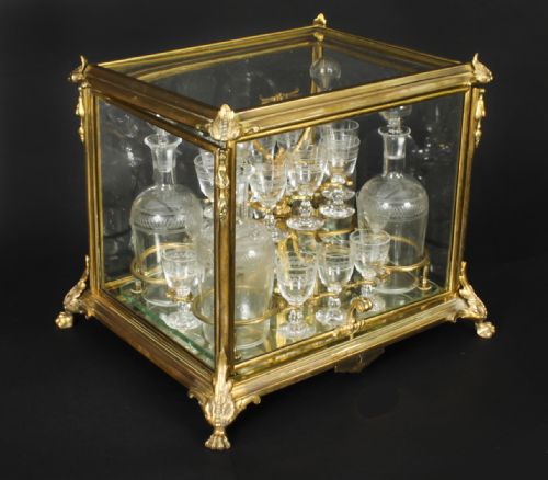 Antique French Bacarrat Ormolu with Glass Tantalus Cave a Liqueur 19th C
