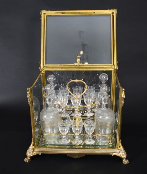 fig 1. Antique French Bacarrat Ormolu with Glass Tantalus Cave a Liqueur 19th C