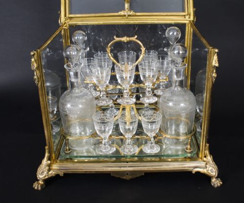 fig 2. Antique French Bacarrat Ormolu with Glass Tantalus Cave a Liqueur 19th C