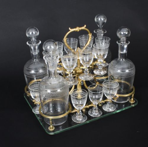 fig 4. Antique French Bacarrat Ormolu with Glass Tantalus Cave a Liqueur 19th C