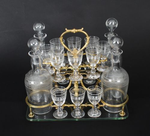 fig 5. Antique French Bacarrat Ormolu with Glass Tantalus Cave a Liqueur 19th C
