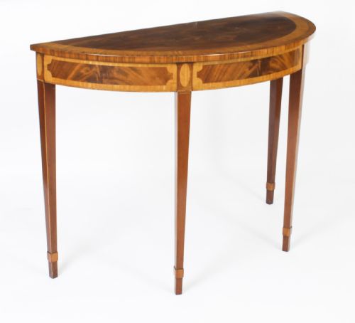 fig 1. Antique Pair Fruitwood Inlaid Console Tables 20th C
