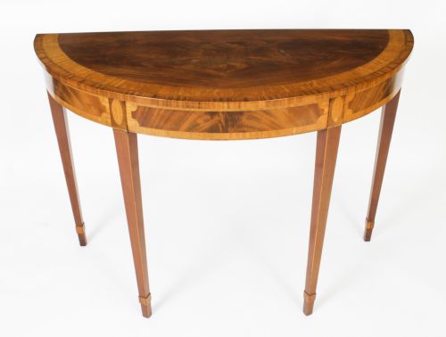fig 2. Antique Pair Fruitwood Inlaid Console Tables 20th C
